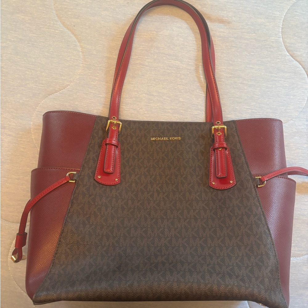 Michael Kors Burgundy and Brown Signature Tote